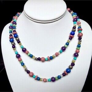 Carolyn Pollack Multi Gemstone Necklace 32-36" Turquoise Amethyst Rhodonite 925